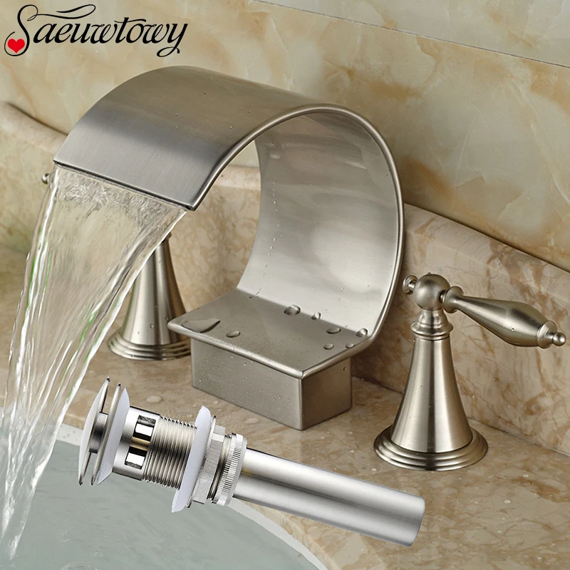 Deck Mounted Bathroom Sink Faucet Nickle Brushed Widespread 2 Handles Mixer Tap
Deck Mounted Bathroom Sink Faucet Nickle Brushed Widespread 2 Handles Mixer Tap