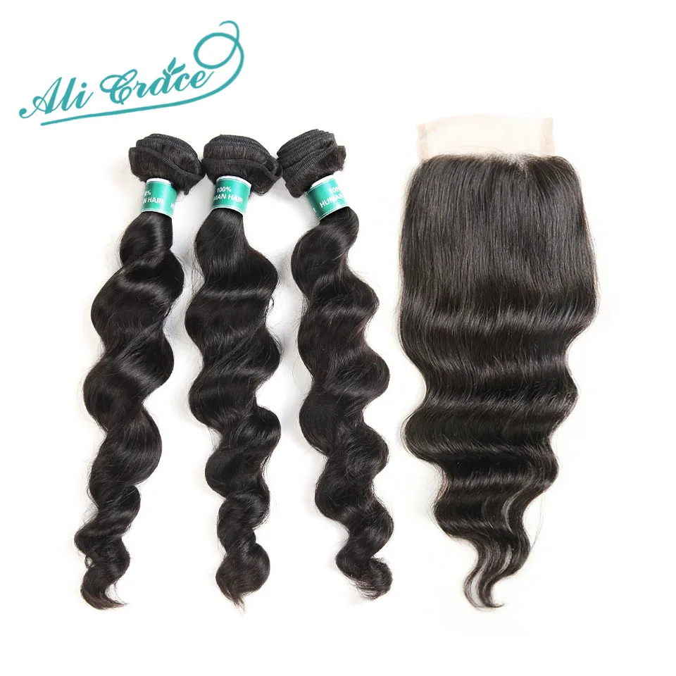 Ali Grace Hair Brazilian Loose Wave 3 Bundles With Lace Closure 4*4 Free/ Middle Part Natural Color Remy Human Hair
Ali Grace Hair Brazilian Loose Wave 3 Bundles With Lace Closure 4*4 Free/ Middle Part Natural Color Remy Human Hair