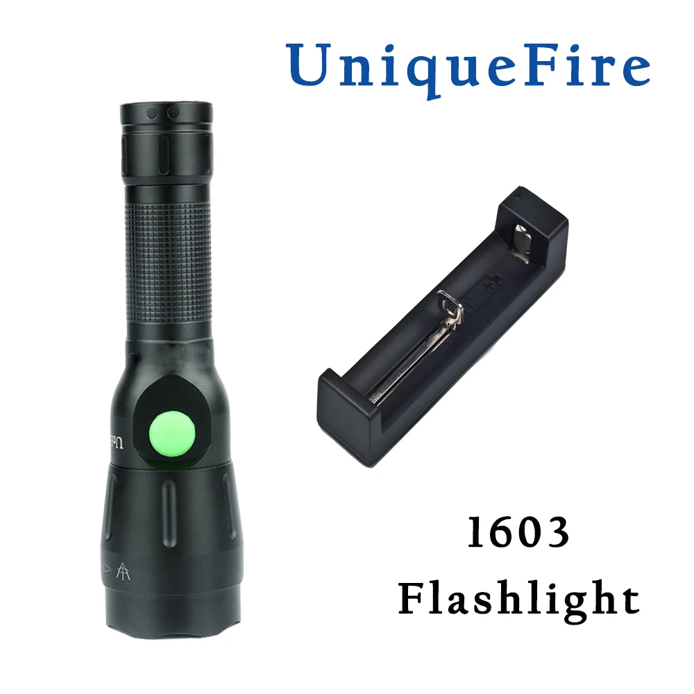 UnqiueFire 1603 XM-L2 LED 1200 Lumen 4 Modes Rechargeable Flashlight 38 mm Lens USB Charging Cable with USB 18650 Charger
UnqiueFire 1603 XM-L2 LED 1200 Lumen 4 Modes Rechargeable Flashlight 38 mm Lens USB Charging Cable with USB 18650 Charger