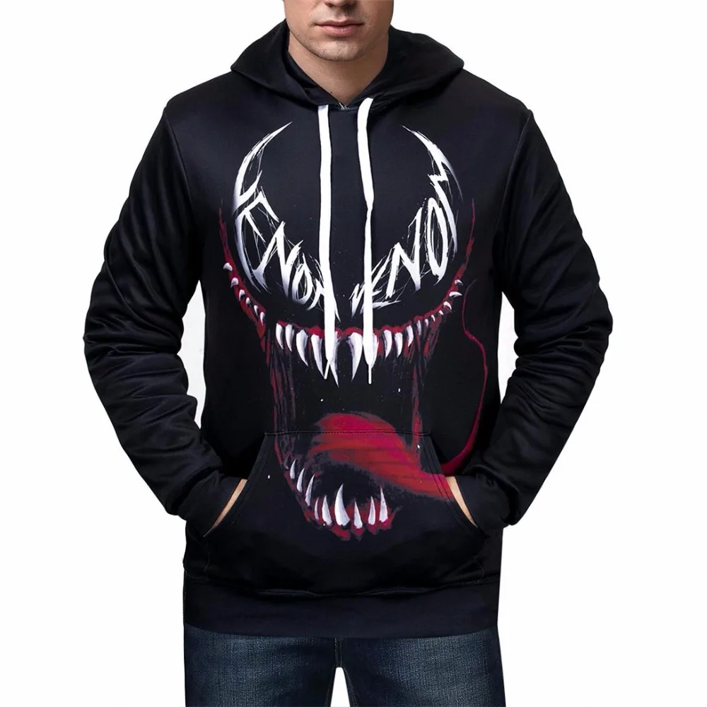 Европа Америка Venom 2019 3D фильм Marvel сжатия круглый галстук Кепка толстовка мышц