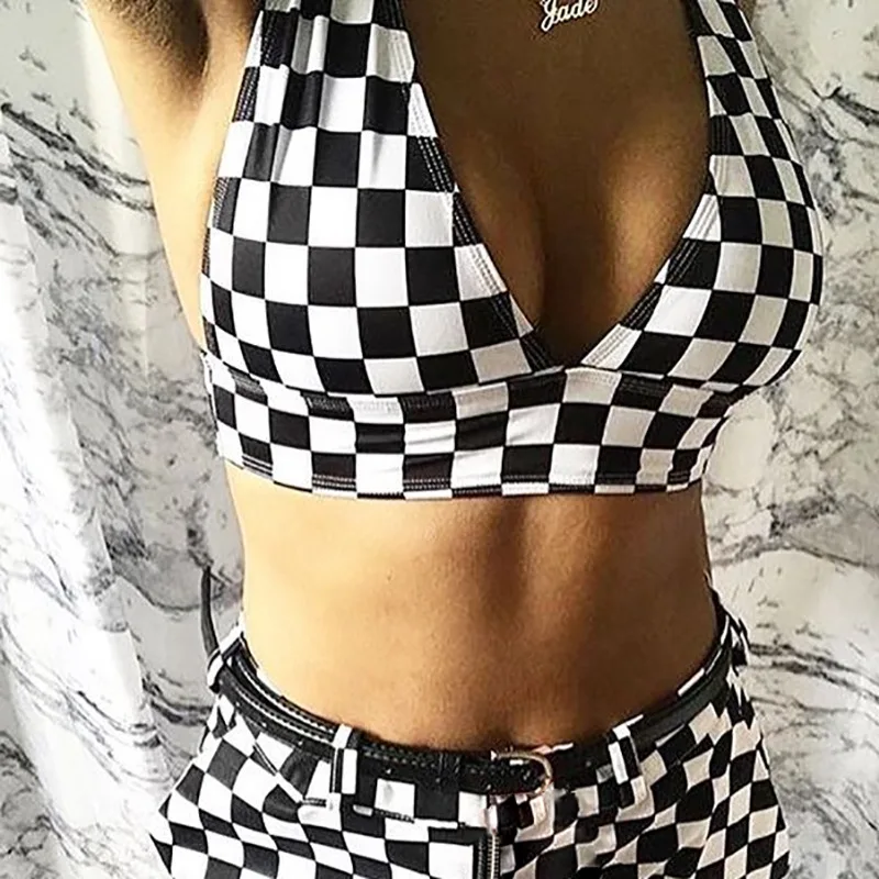 V Neck Checkerboard Crop Tops Bra Sexy Backless Bandage Cropped Tank Top Vest Checkered Fashion Summer Tanks
V Neck Checkerboard Crop Tops Bra Sexy Backless Bandage Cropped Tank Top Vest Checkered Fashion Summer Tanks