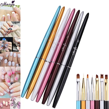 Monja 7 Styles Nail Art French Metal Handle Stripe Lines Liner Image Painting Brush Acrylic UV GEL Extension Builder Drawing Pen