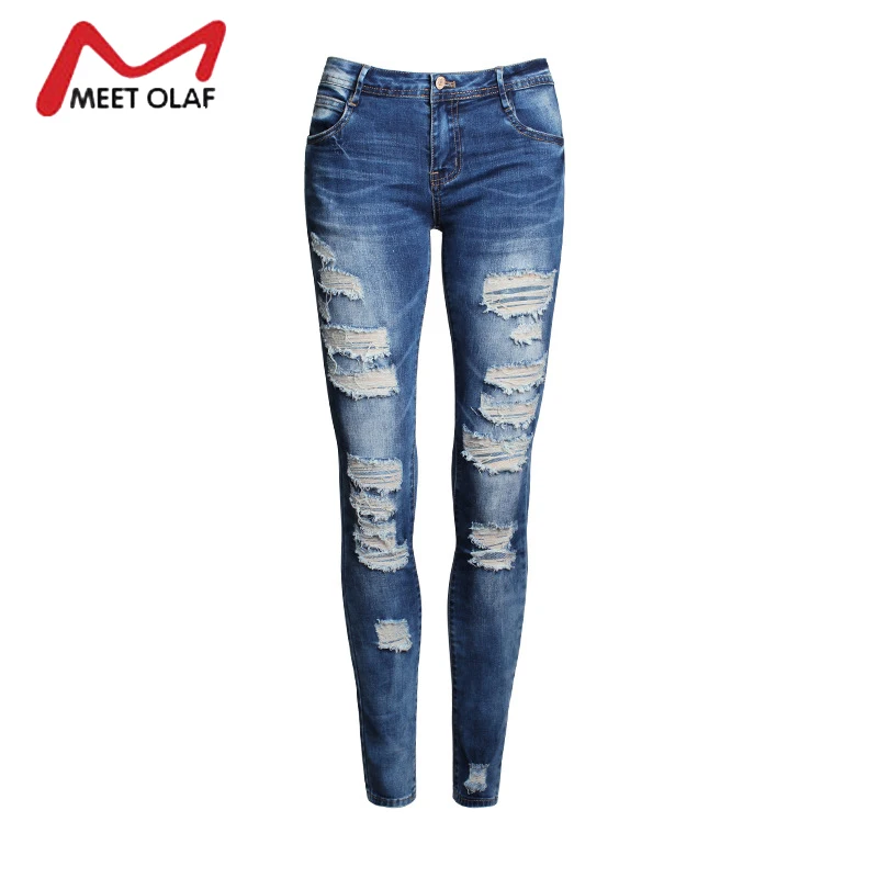 Рваные джинсы для женщин обтягивающие эластичные тянущиеся длинные узкие брюки