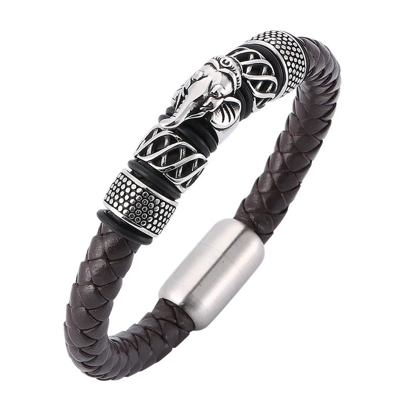 Fashion Brown Braided Leather Elephant Bracelet Men Trendy Jewelry Stainless Steel Magnetic Clasp Punk Bracelets Bangles SP0146
Fashion Brown Braided Leather Elephant Bracelet Men Trendy Jewelry Stainless Steel Magnetic Clasp Punk Bracelets Bangles SP0146