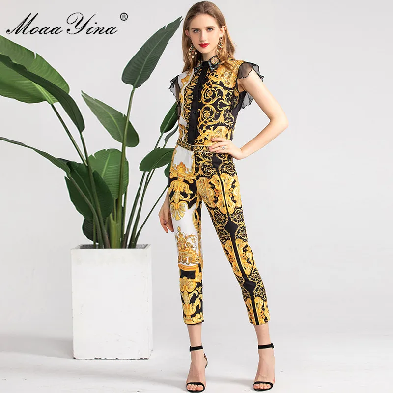 MoaaYina Fashion Designer Set Spring Summer Women Vintage Baroque Print Beading Shirt Tops+Pencil pants Two-piece suit
MoaaYina Fashion Designer Set Spring Summer Women Vintage Baroque Print Beading Shirt Tops+Pencil pants Two-piece suit