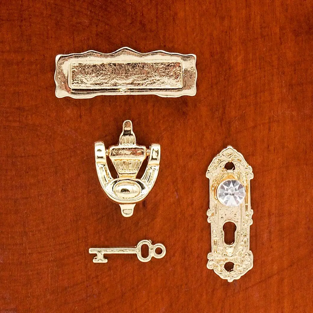 1:12 Gold Metal Door Knocker Lock Doorplate Set Dollhouse Hardware Miniature Jw
