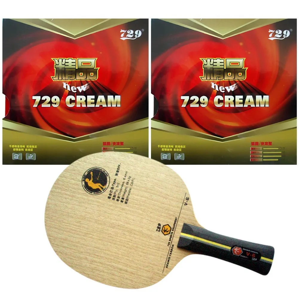 Pro Table Tennis (PingPong) Combo Racket: RITC 729 V-6 with 2x RITC 729 New CREAM Rubbers Long Shakehand FL
Pro Table Tennis (PingPong) Combo Racket: RITC 729 V-6 with 2x RITC 729 New CREAM Rubbers Long Shakehand FL