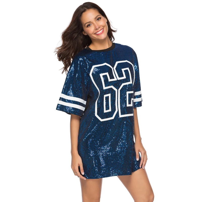Summer Women Stage Costume Half Sleeve Loose Sequin T shirt Dress Streetwear Hip-Pop Oversized Casual Logo Print Dress
Summer Women Stage Costume Half Sleeve Loose Sequin T shirt Dress Streetwear Hip-Pop Oversized Casual Logo Print Dress