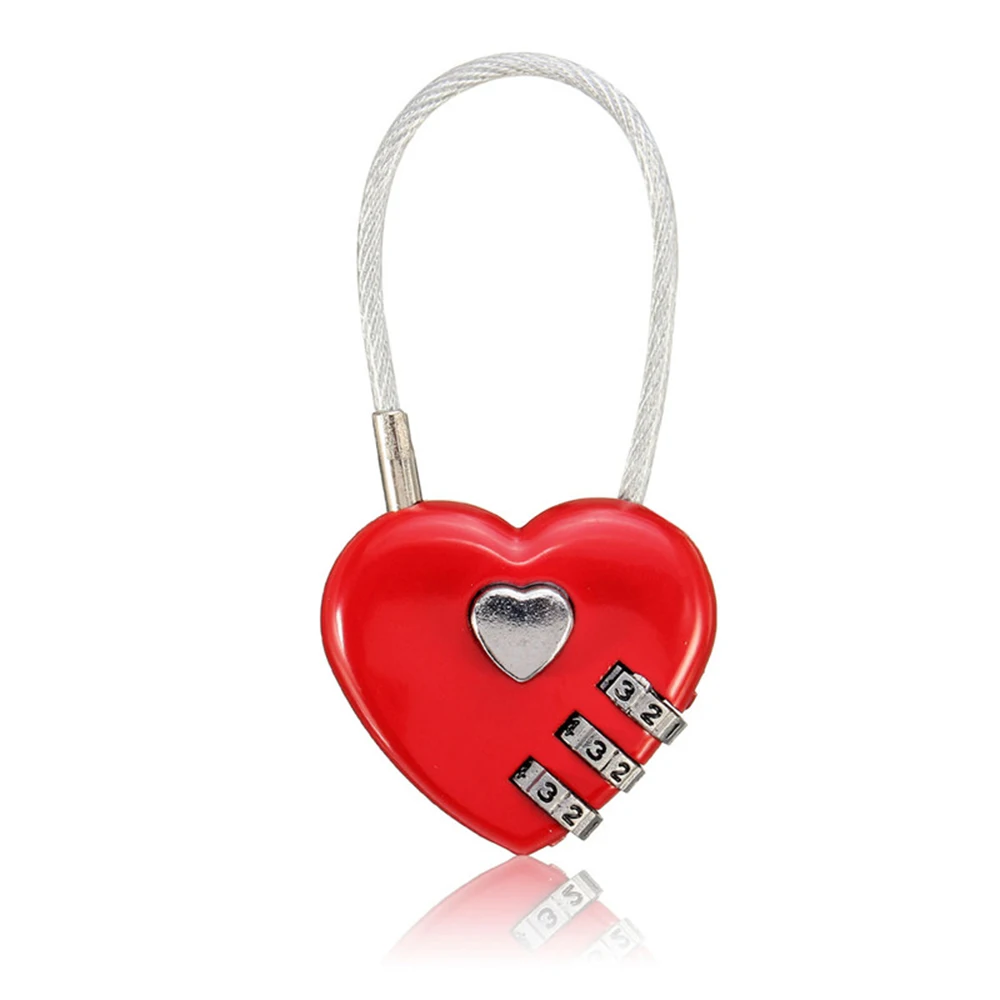 Wire Rope Heart Shape Love Lock Combination Padlock 3 Digital Resettable Password for Travel Bags Lizipai