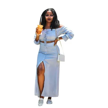 Women Two Piece Sets 2018 Autumn Strapless Wrap Tops Buttoned Skirt Sets Off Shoulder Shirts Elegant Holiday Long Skirts Suits
Women Two Piece Sets 2018 Autumn Strapless Wrap Tops Buttoned Skirt Sets Off Shoulder Shirts Elegant Holiday Long Skirts Suits