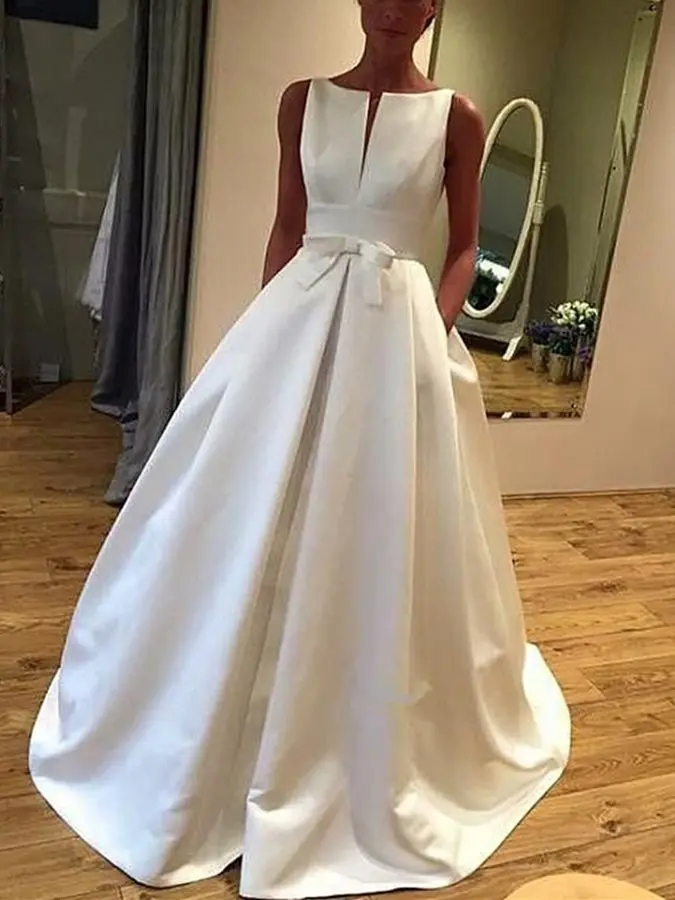Simple Straps Bowknot Pockets Wedding Dress 2020 With Train Satin A-line Wedding Gowns Plus Size Bride Dress robe de mariage
Simple Straps Bowknot Pockets Wedding Dress 2020 With Train Satin A-line Wedding Gowns Plus Size Bride Dress robe de mariage
