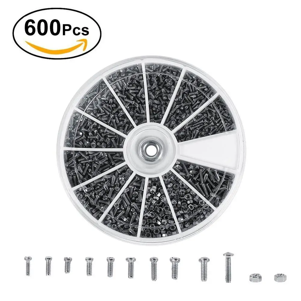 600pcs 12 Kinds of Small Screws Nuts Assortment Kit M1 M1.2 M1.4 M1.6 for Watches Glassess
600pcs 12 Kinds of Small Screws Nuts Assortment Kit M1 M1.2 M1.4 M1.6 for Watches Glassess