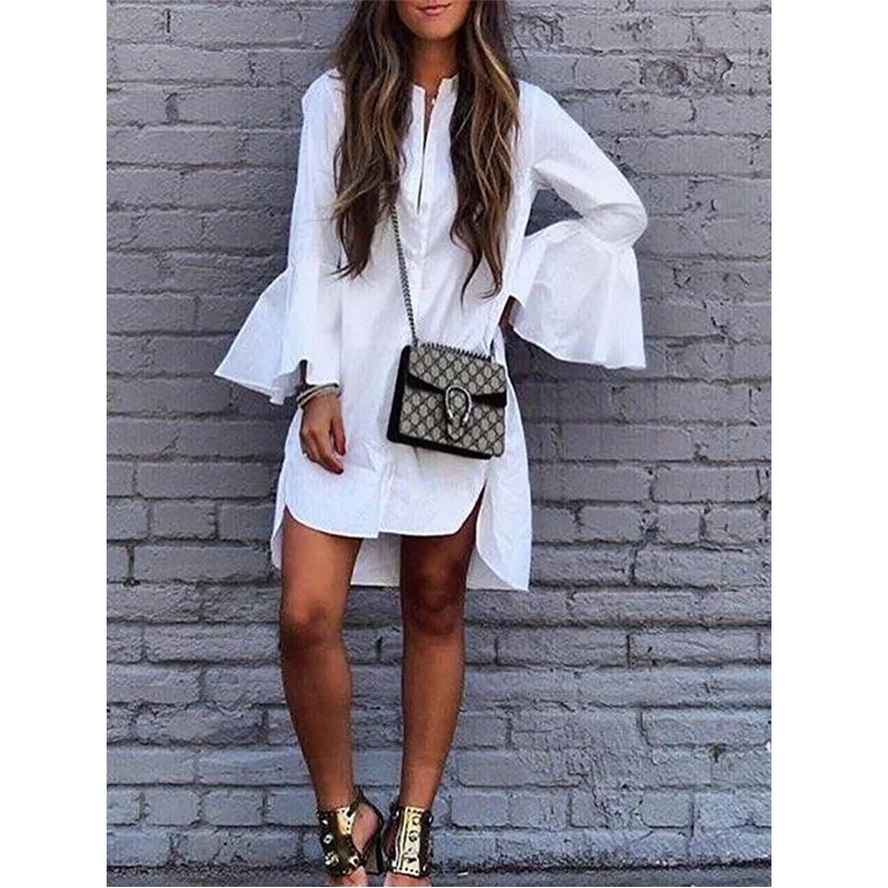 Meihuida 2018 Fashion Elegant Long Flare Sleeve Dress Summer Casual Single Breasted Solid White Loose Straight Dress
Meihuida 2018 Fashion Elegant Long Flare Sleeve Dress Summer Casual Single Breasted Solid White Loose Straight Dress