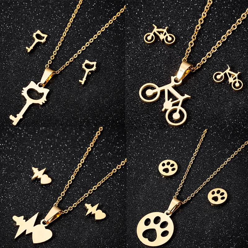 Cute Hollow Cat Earrings for Women Kids Bicycle Paw Gold Earrings Necklace & Pendant Jewelry Set Christmas Necklace Gifts Bijoux
Cute Hollow Cat Earrings for Women Kids Bicycle Paw Gold Earrings Necklace & Pendant Jewelry Set Christmas Necklace Gifts Bijoux