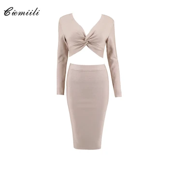 CIEMIILI Full Sleeves V Neck Ruched Short Length Tops Mid Calf Skirts 2018 Celebrity New Women Fashion Bandage Bodycon 2 Pieces
CIEMIILI Full Sleeves V Neck Ruched Short Length Tops Mid Calf Skirts 2018 Celebrity New Women Fashion Bandage Bodycon 2 Pieces