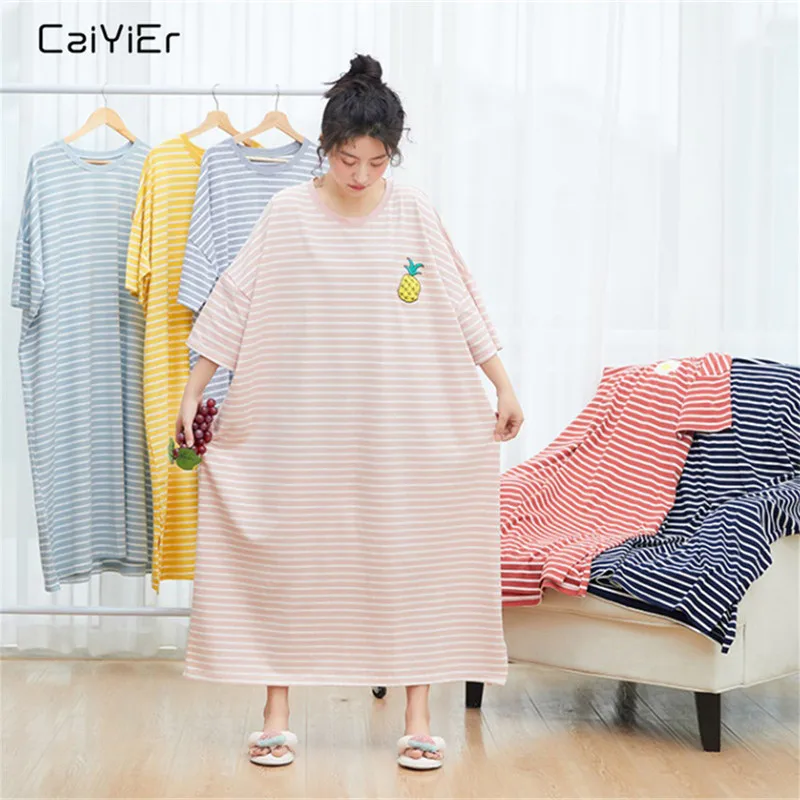 Caiyier 2019 Cotton Nightgowns Fruit Stripe Print Short Sleeve Night Dress Large Size Women Summer Dress Sexy Long nightshirt
Caiyier 2019 Cotton Nightgowns Fruit Stripe Print Short Sleeve Night Dress Large Size Women Summer Dress Sexy Long nightshirt