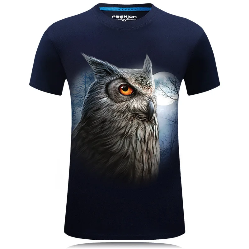 Новый Мода 2017 Футболка мужская Лунная сова принт 3D футболка плюс Размеры 6xl