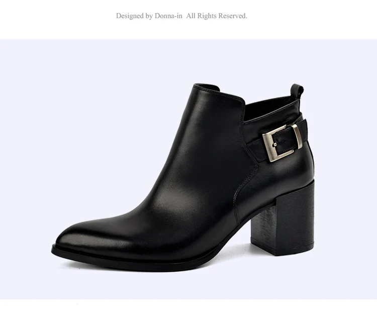 Donna-in leather ankle boots pointed toe thick heel ladies short boots women's leather boots 96350-19 (21)