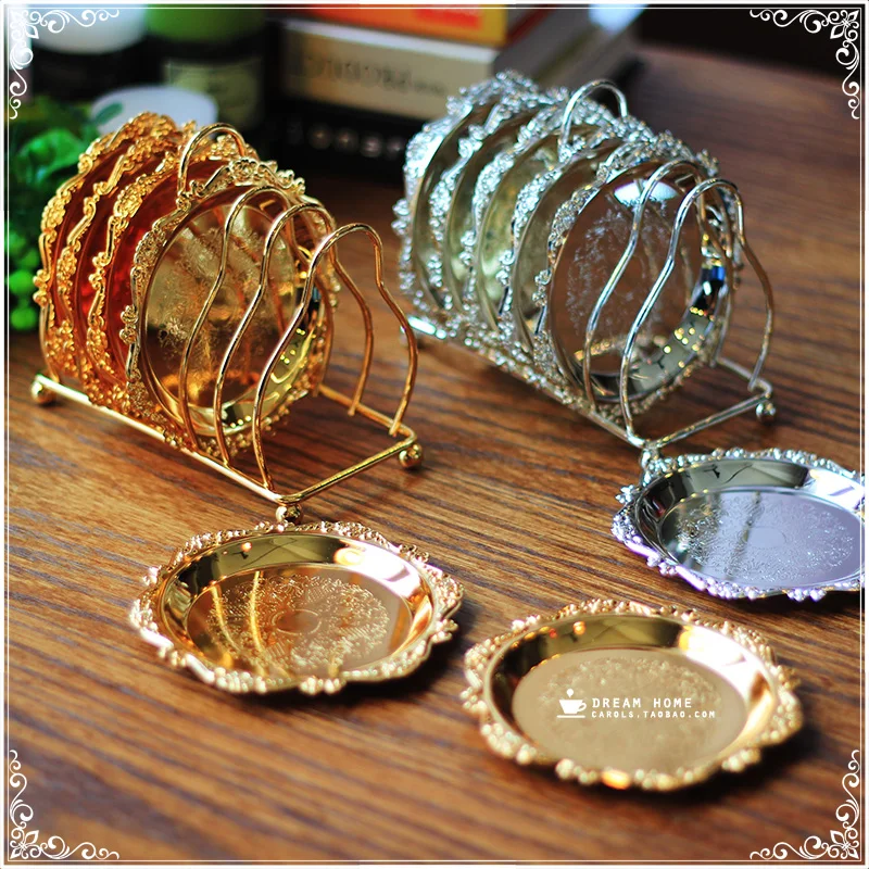 Image Luxury Gold Plated Snack Dish Silver Plated Mini Small Dessert Plate Cake Serving Tray With Display Rack