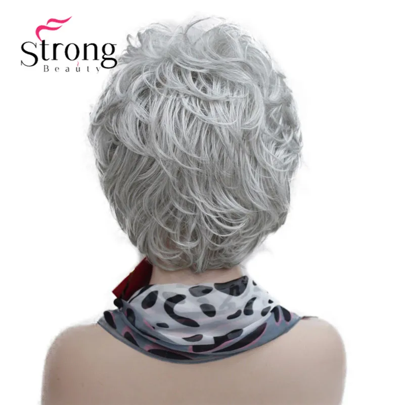 L-427B #51fashion cute light gray curlywavy short synthetic women\`s daily full wig (11)