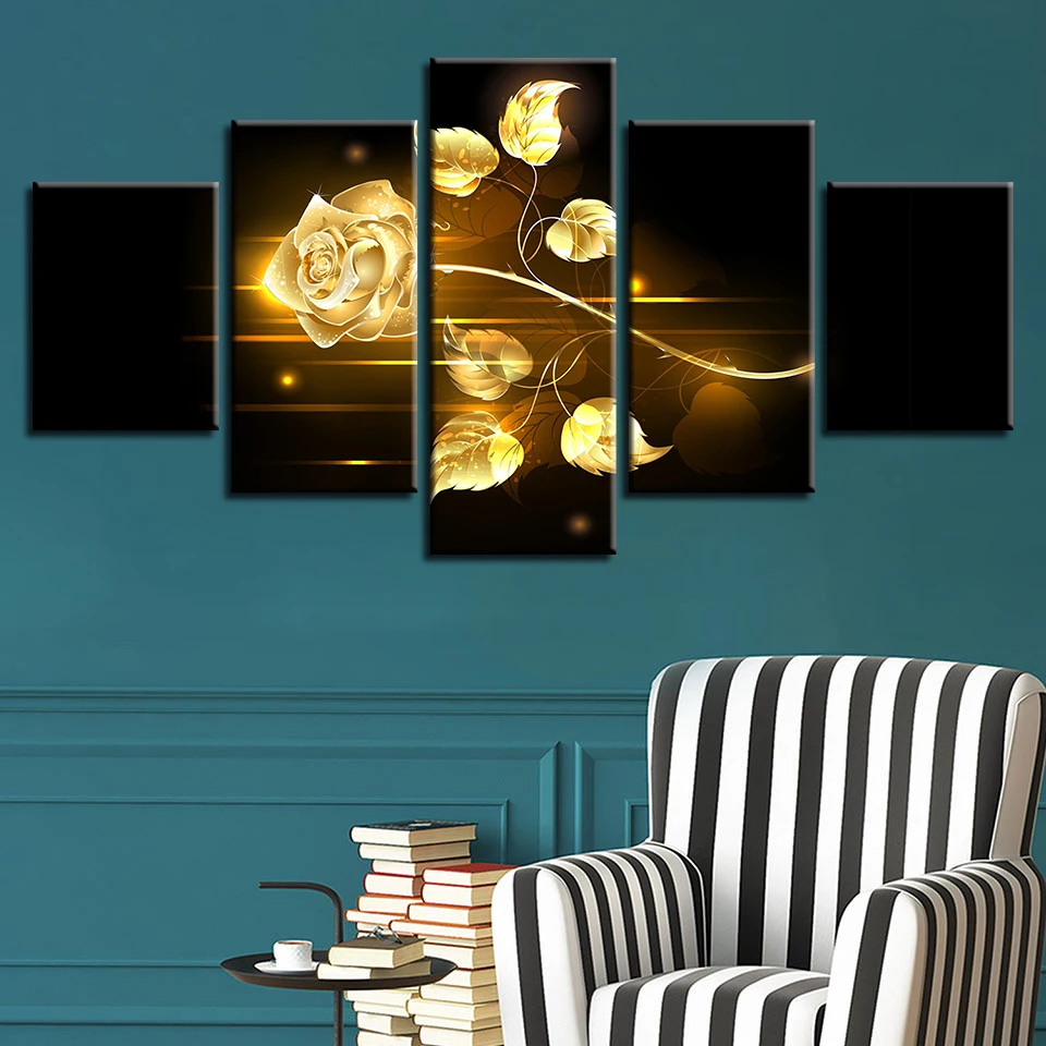 Modern Painting Frame Wall HD Printed Art Modular Poster Canvas 5 Panel Golden Flowers Living Room Pictures Home Decoration
Modern Painting Frame Wall HD Printed Art Modular Poster Canvas 5 Panel Golden Flowers Living Room Pictures Home Decoration