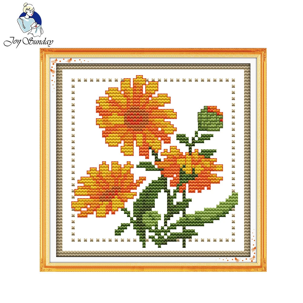 Image Joy sunday floral style Twelve months flower October design chart free printable cross stitch patterns kits for diy craft gifts