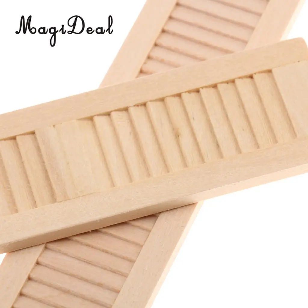 2Pcs/Set Handmade 1/12 Miniature Dollhouse Wooden Shutters DIY Window Furniture Accessories Toys for Children