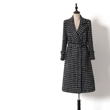 New WT0059 Black and White Chequered Coat Mid long Belt tweed Overcoat in Autumn and Winter of 2019
New WT0059 Black and White Chequered Coat Mid long Belt tweed Overcoat in Autumn and Winter of 2019