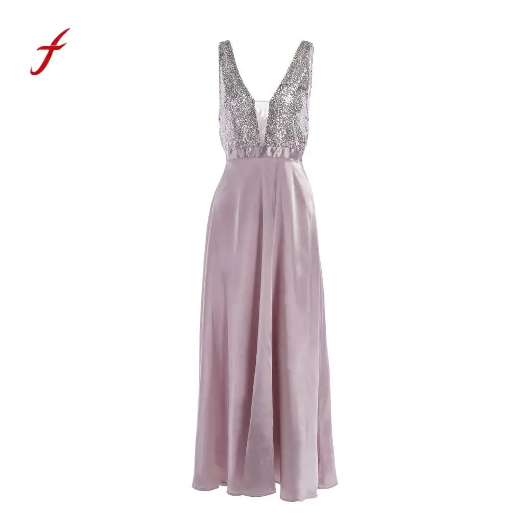 Dress Women solid deep V Neck sleeveless Sequin Party Sexy elegant Slim soft touch dresses summer vestidos new arrival | Женская одежда