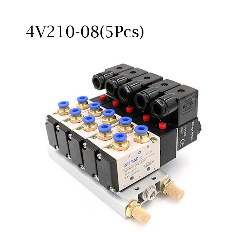 DC 12V 24V 5 пневматический Соленоидный клапан 4V210-08 глушитель 4 мм 6 8 10 12 Быстрый