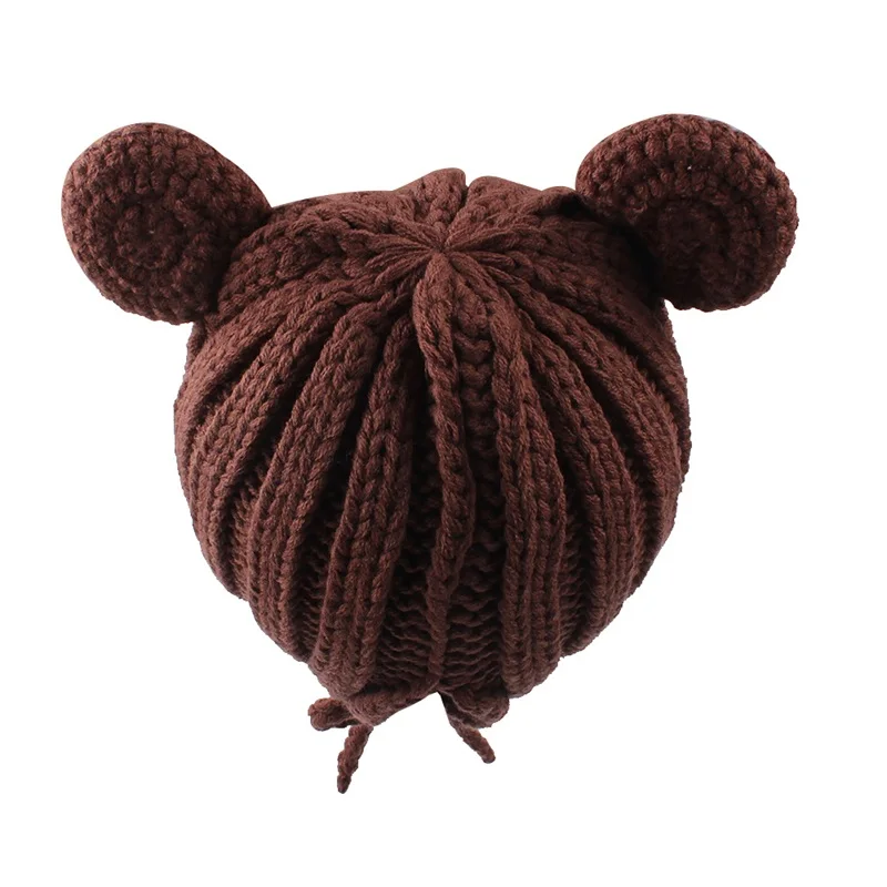 Korean Cute Baby Beanie Hat Knitted Fashion Girls Hat With Ears Lovely Lace Up Boys Hat Warm Autumn Toddler Hat Baby Accessories (9)