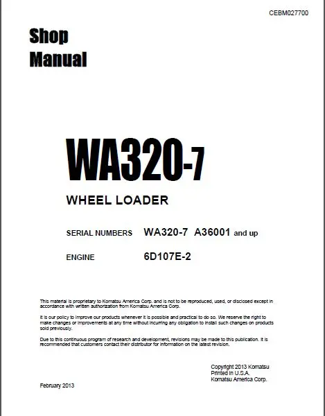 Komatsu Wheel Loaders All Shop Manual 2017
Komatsu Wheel Loaders All Shop Manual 2017