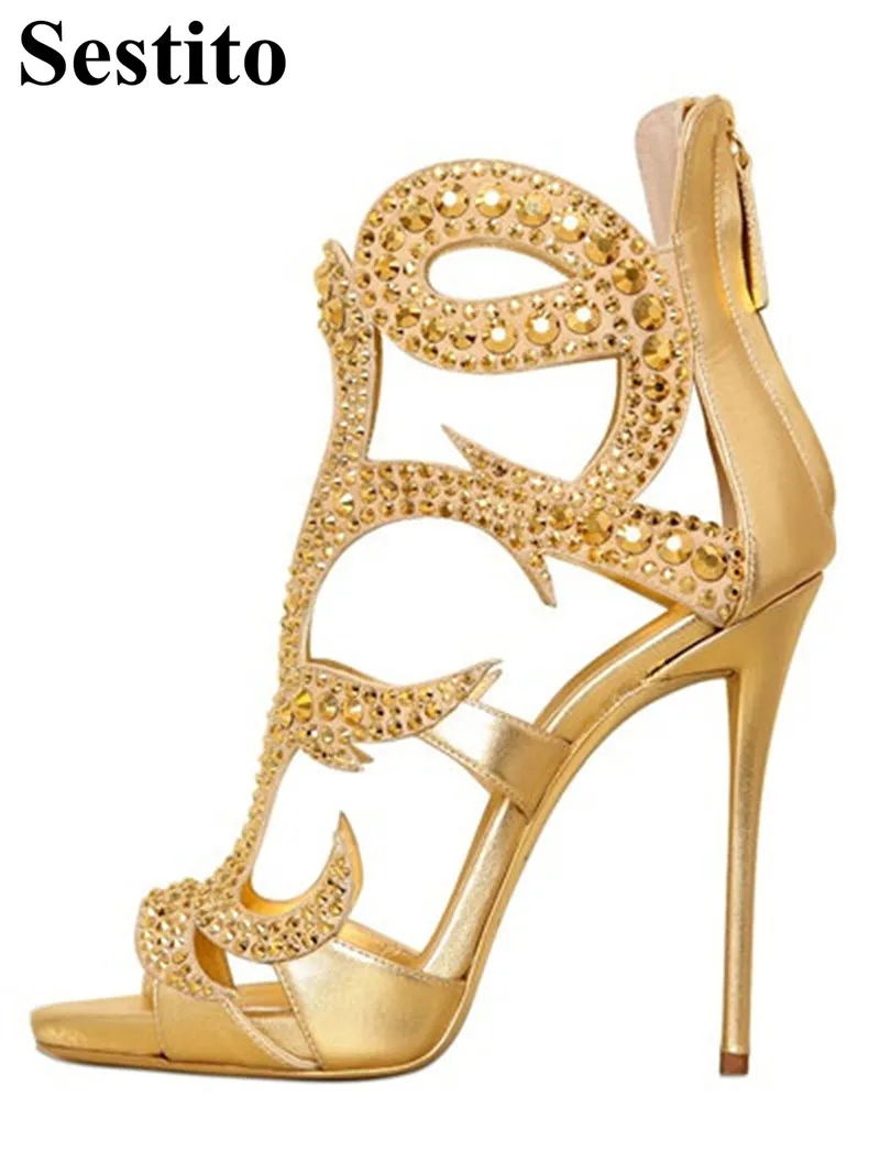 Sexy Gold Cross-tied Crystal Party Sandals Peep Toe Super High Thin Heels Women Sandals Zip Cover Heel Summer Casual Women Shoes
Sexy Gold Cross-tied Crystal Party Sandals Peep Toe Super High Thin Heels Women Sandals Zip Cover Heel Summer Casual Women Shoes