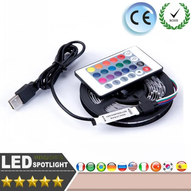 

DC 5V LED Strip 3Key 24key USB Cable Power Flexible Light Lamp 50CM 1M 2M 3M 4M 5M SMD 2835 Desk Screen Tape TV Background Light