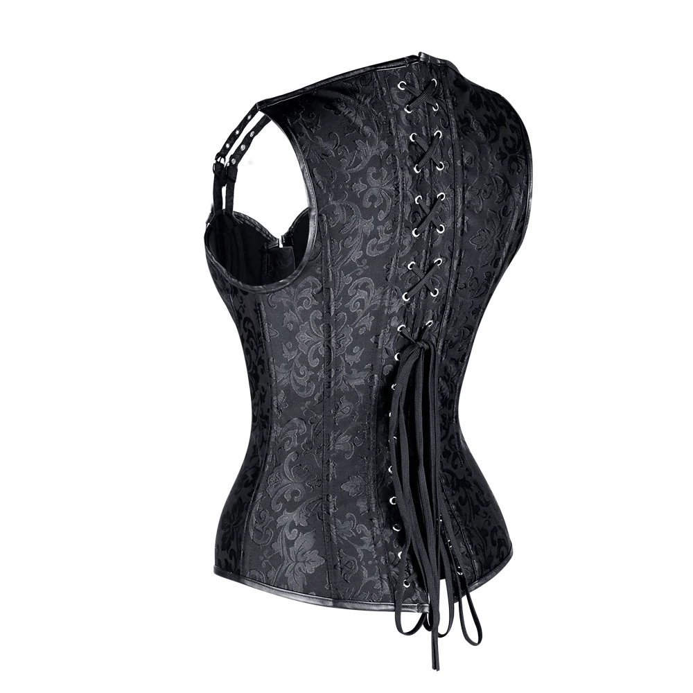 Women's Steampunk Gothic Fashion Faux Leather Buckle Shoulder Straps Tank Overbust Vest Corset Black Plus Size Women's Steampunk Gothic Fashion Faux Leather Buckle Shoulder Straps Tank Overbust Vest Corset Black Plus Size