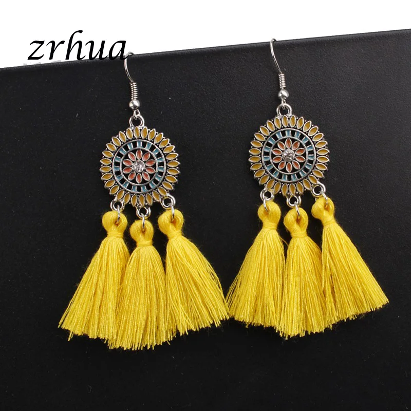 

ZRHUA Handmade Statement Tassel Earrings for Women Vintage Round Long Drop Earrings Wedding Party Bridal Fringed Jewelry Gift