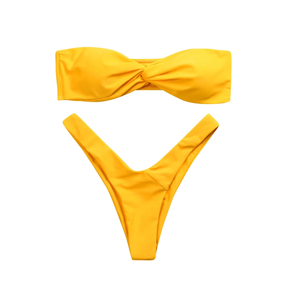 Women Two-piece Swimwear Bandeau Twist Front Thong Bikini Swimsuit Strapless Bathing Suit maillot de bain femme
Women Two-piece Swimwear Bandeau Twist Front Thong Bikini Swimsuit Strapless Bathing Suit maillot de bain femme
