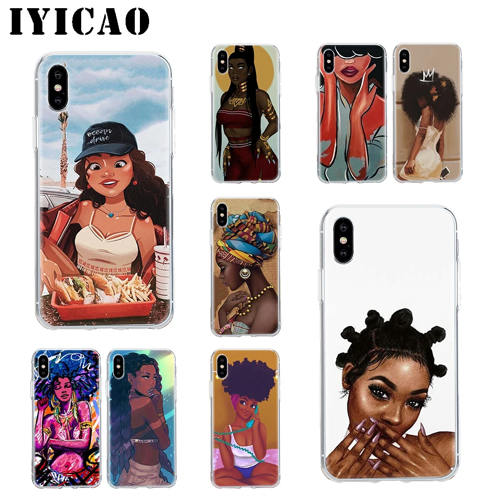 Фото IYICAO Beautiful Afro Girls Black Hard Case Cover Shell for iPhone 4 4s 5 5s Se 6 7 7plus 8 8Plus X XS MAX XR 6s Plus 11 pro max | Мобильные