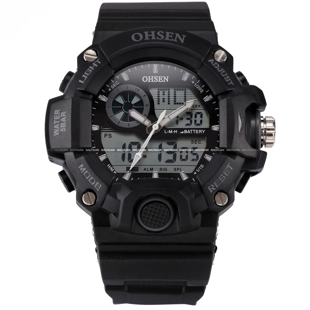 OHSEN Mens Watches Top Brand Luxury Relogio Quartz-Watch Black LCD 5ATM Waterproof Alarm Date Rubber Digital Sport Watch /OHS215
OHSEN Mens Watches Top Brand Luxury Relogio Quartz-Watch Black LCD 5ATM Waterproof Alarm Date Rubber Digital Sport Watch /OHS215