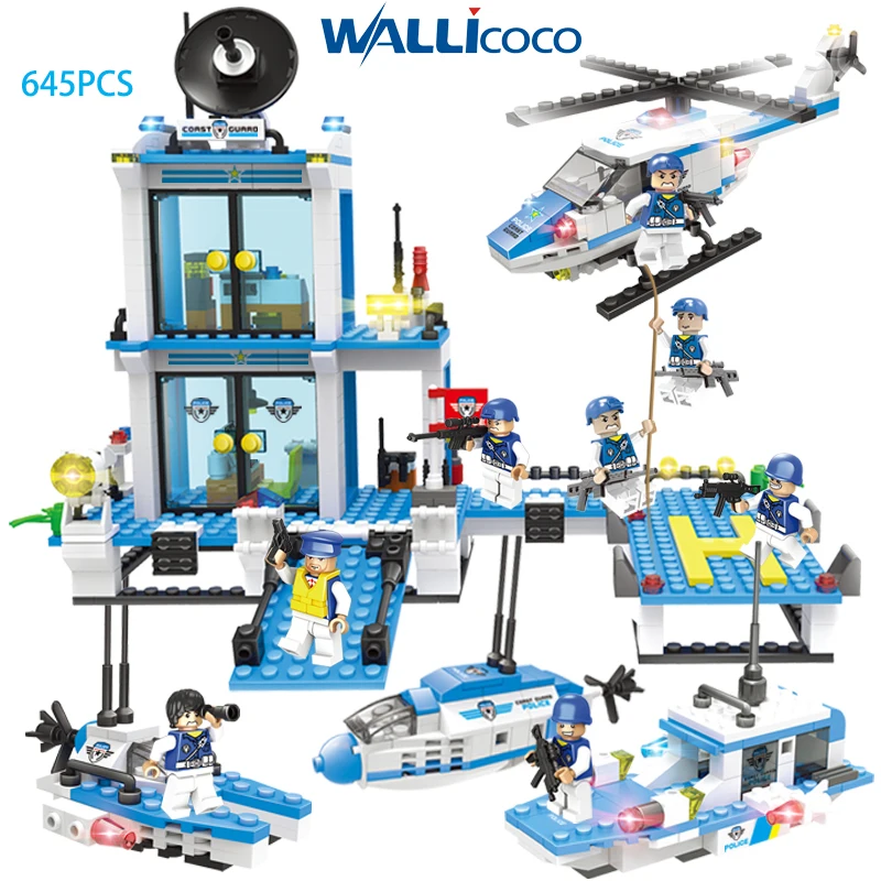 645Pcs LegoING City Police Station Building Blocks Sets Helicopter Ship Policeman Bricks Educational Toys for Children
645Pcs LegoING City Police Station Building Blocks Sets Helicopter Ship Policeman Bricks Educational Toys for Children