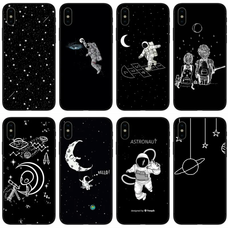 Space Moon Astronaut Cover Soft Silicone black Phone Case For iPhone 6 6plus 7 8plus 5 5S 5C SE X XS XR Max | Мобильные телефоны и