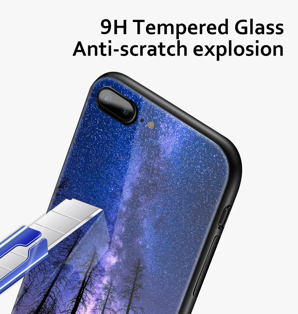 TOMKAS Star Sky Pattern Glass Case For iPhone X 7 8 6 6 s Cover Phone Cases For iPhone 7 8 6 6s Plus X Case Silione TPU PC Coque (7)