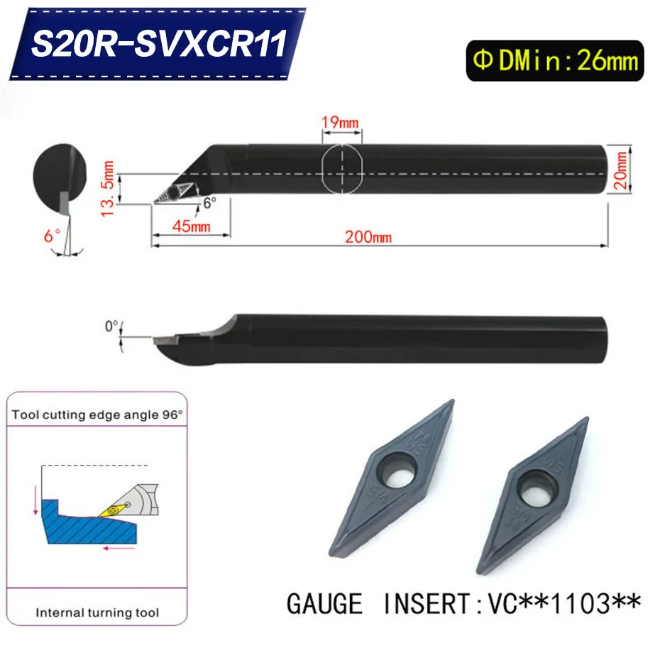 S20R-SVXCR11 96 Degrees Internal Turning Tool Holder For VCMT110304 VCMT110308 Insert Internal Boring Bar Lathe Machine
S20R-SVXCR11 96 Degrees Internal Turning Tool Holder For VCMT110304 VCMT110308 Insert Internal Boring Bar Lathe Machine