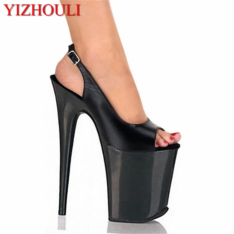 

8 inches high heels open-toed shoes platform of fashionable women wearing sexy black wedding sandals with sexy 20 cm tall