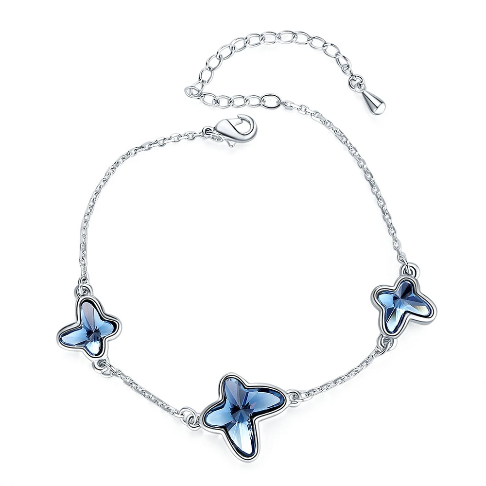 Фото Baffin Fashion Butterfly Chain Link Bracelet Blue Crystals From Swarovski Charm Bangles For Women Silver Color Jewelry | Украшения и