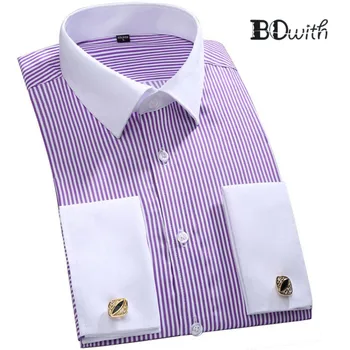 Purple Striped French Cufflink Men Shirt Long Sleeved Shirt Male Social Business Dress Work Men Business Shirts Formal 4XL
Purple Striped French Cufflink Men Shirt Long Sleeved Shirt Male Social Business Dress Work Men Business Shirts Formal 4XL