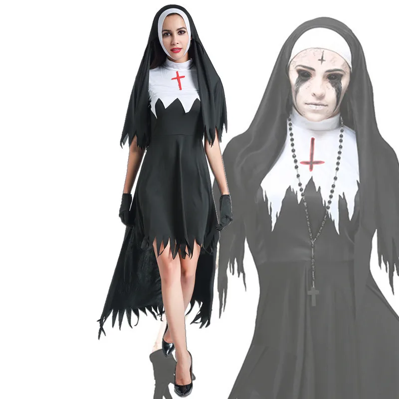 Halloween Ghost Nun Scary Cosplay Costume Women Black Vampire Fantasy Dress Terror Sister Party Disguise Sets Female Fancy Adult
Halloween Ghost Nun Scary Cosplay Costume Women Black Vampire Fantasy Dress Terror Sister Party Disguise Sets Female Fancy Adult