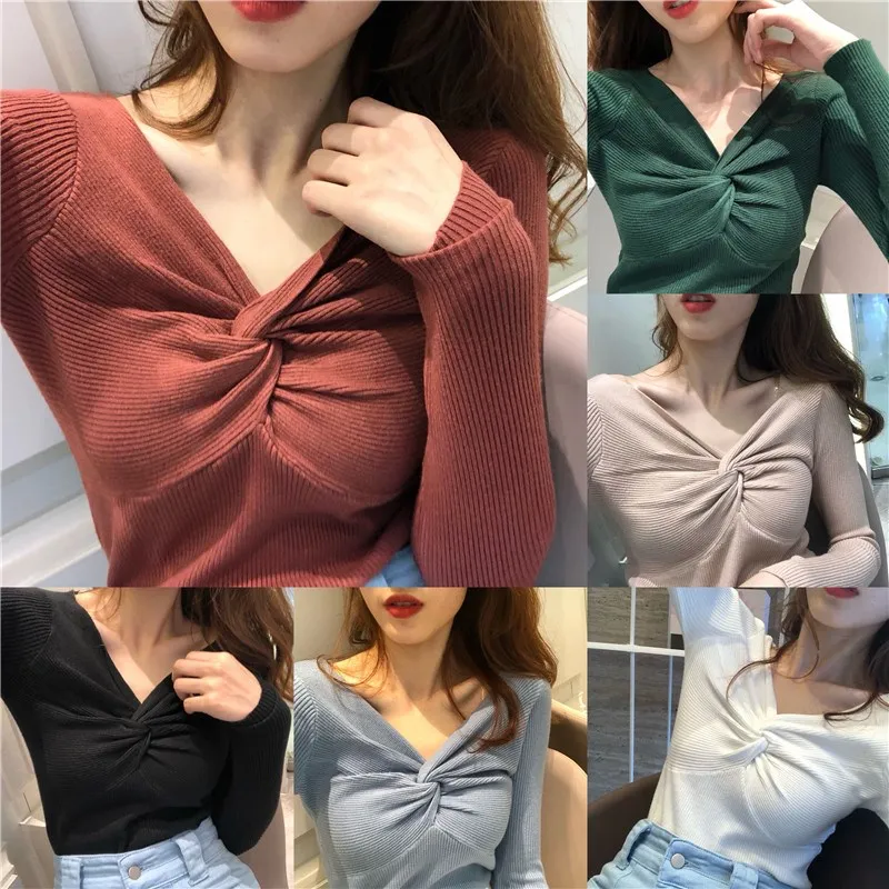 INS new 2019 autumn winter Women ladies high elastic Solid V-NECK knot detail slim sexy tight Bottoming Knitted Pullovers
INS new 2019 autumn winter Women ladies high elastic Solid V-NECK knot detail slim sexy tight Bottoming Knitted Pullovers