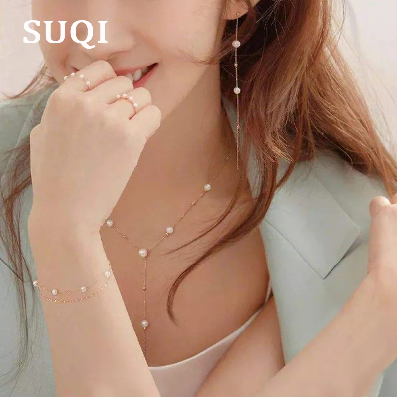SUQI Non-toxic healthy stainless steel pearl set Necklace bracelet earrings Women gold Tassels Necklace Boho Femme jewelry 2019
SUQI Non-toxic healthy stainless steel pearl set Necklace bracelet earrings Women gold Tassels Necklace Boho Femme jewelry 2019