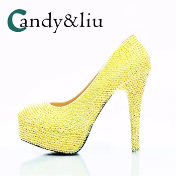 Dazzling Lemon Yellow Crystal Wedding Shoes Round Toe Super High Heels Women Pumps for Bride Nightclube Evening Dress Banquet
Dazzling Lemon Yellow Crystal Wedding Shoes Round Toe Super High Heels Women Pumps for Bride Nightclube Evening Dress Banquet